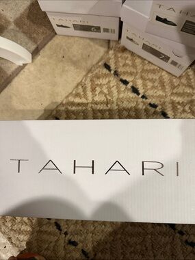 Tahari White Shoe Box with Brown Logo
